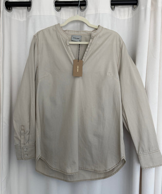 Rachel Comey Table Shirt Stone Beige Brushed Cotton Split Neck Top Size 10 NWT