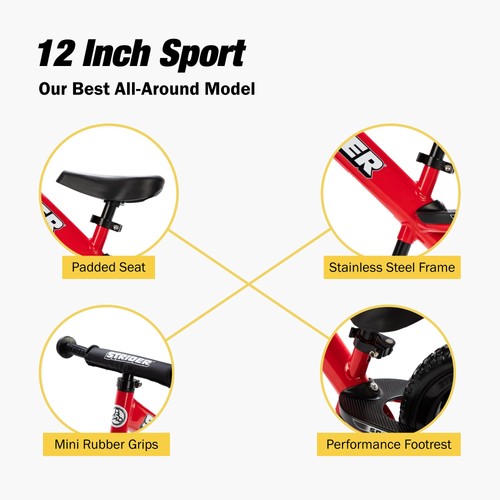 Strider 12 Sport Bike with Rocking Base for Kids 6 Months-4 Years, Red - 第 3/8 張圖片