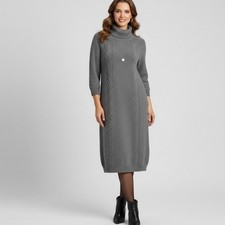 Eliza J Cable Illusion Knit Turtleneck Midi Sweater Dress Size 3X Gray CowlNeck