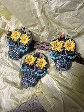 Handmade Sugar Skull Ornament set of 3 D a de los Muertos Folk Art Hand Painted