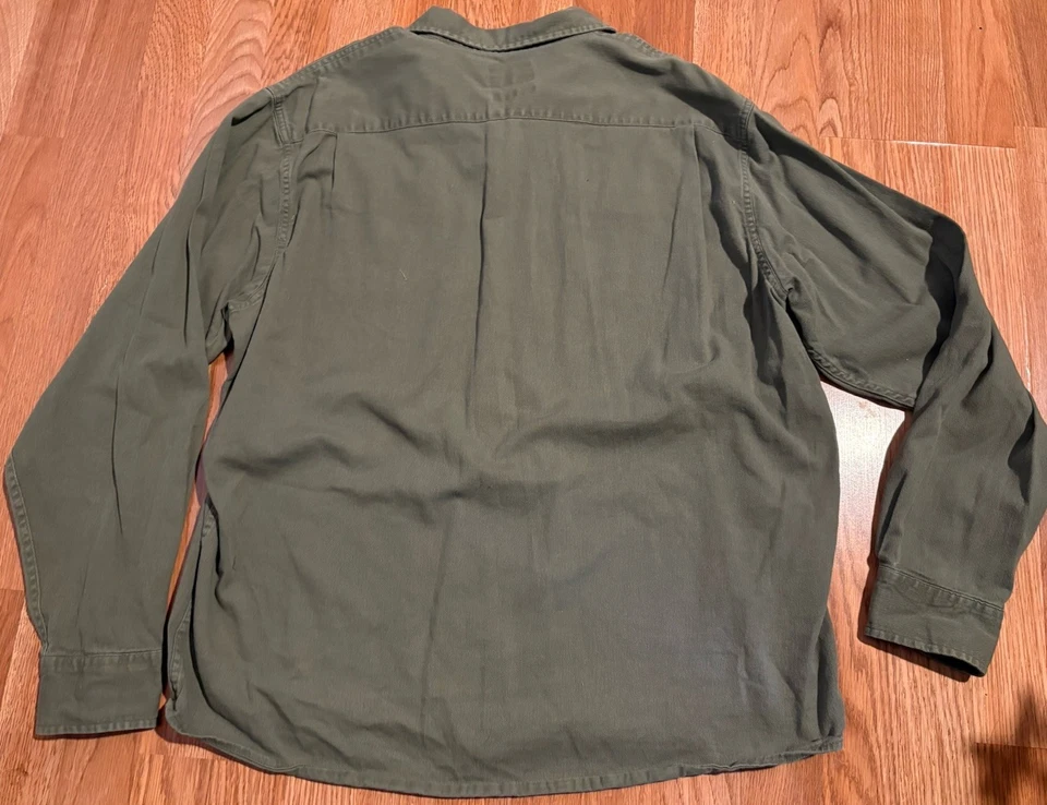 Camisa de algodón con botones Wrangler Denim Comfort Flex verde XL manga larga para hombre Foto 3 de 4