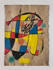 JOAN MIRO Dessin sur papier (fait main) signé et estampillé technique mixte.