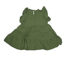 Zenana Dress Womens Medium Green V Neck Flutter Sleeve Tiered Swing Mini Casual