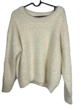 FRNCH Sweater Women's Size S/M Cream Metallic Fuzzy Pullover Crew Neck