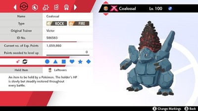 Coalossal Shiny 6IVS G-Max Pokemon Sword and Shield