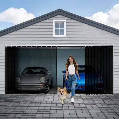 Sliding Garage Door Screen 2 Car with Track Closure,16X7Ft Garage Door Retractab