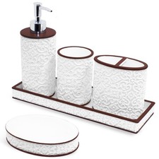 Bathroom Accessories Set, Elegant Handmade Floral Pattern, 5 Pcs Bathroom Acc...
