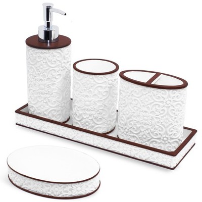 Bathroom Accessories Set, Elegant Handmade Floral Pattern, 5 Pcs Bathroom Acc...