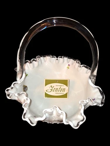 FENTON Signed SHERYL CORP Brilliant ART GLASS Ruffles Basket Hand Painted 8"