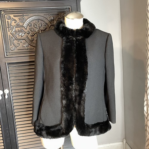 Vintage 60s Nordstrom Mink Collar Jacket Short Black Size Sm Bust 40