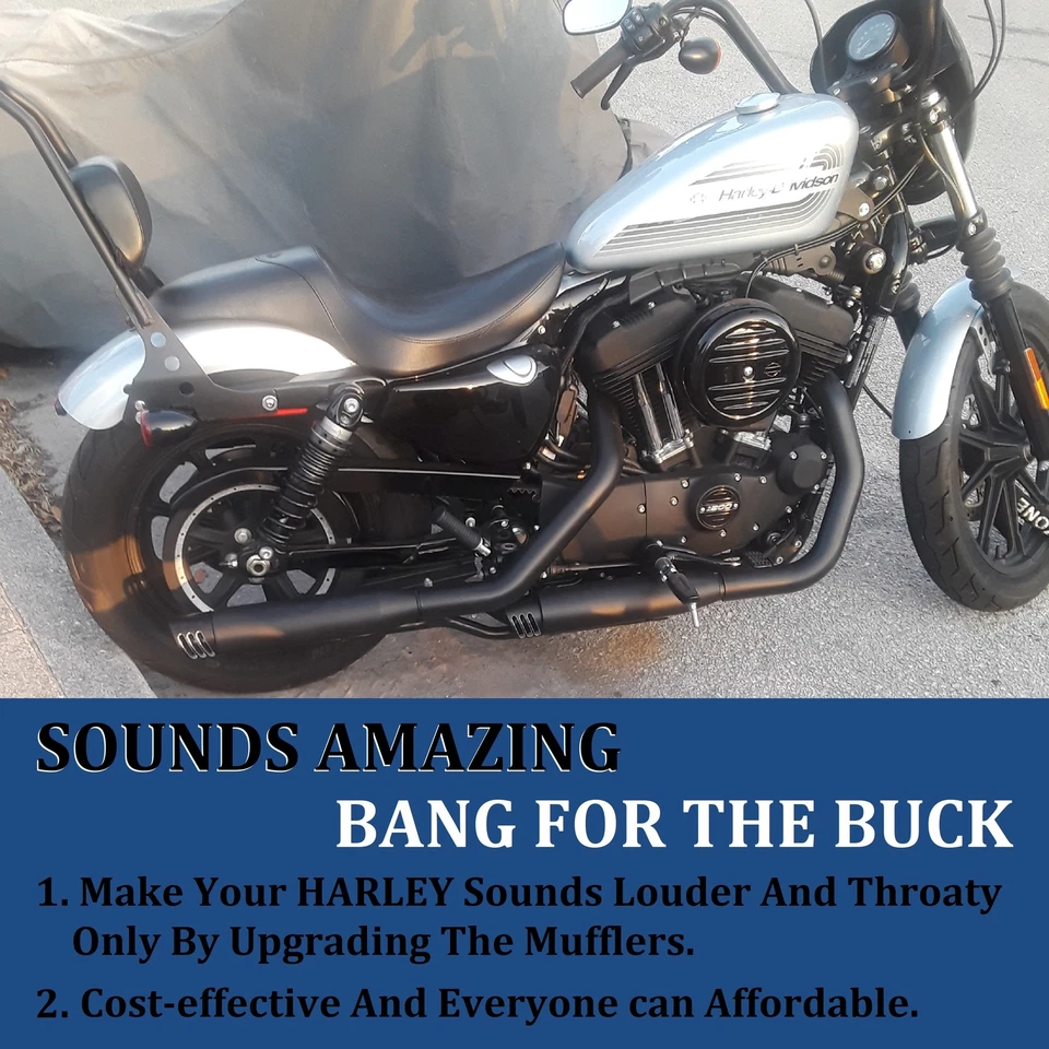 3" Slip on Mufflers Exhaust for Harley Sportster XL 883/1200 2014-2020 Upgrading - Изображение 3 из 4