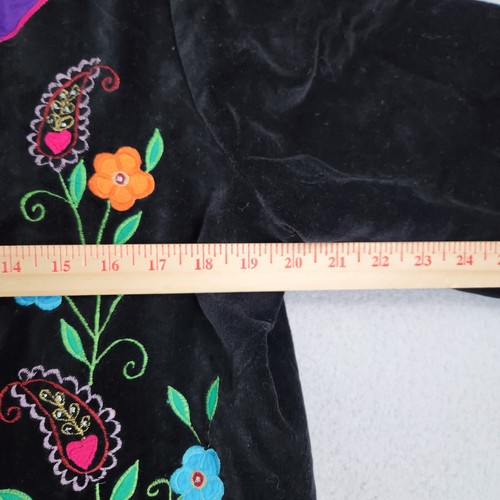 Vintage Jacket Women Medium Black Purple Floral Velour Beaded Embroidered Allure - Picture 5 of 11