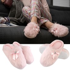 Aerusi Women Pink Fringe Plush Surface Slippers Winter Warm Bedroom Indoor Shoes