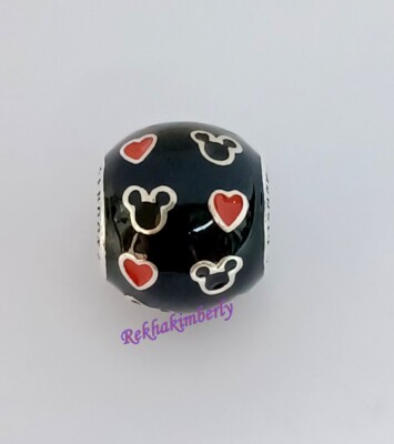 Pandora Disney Mickey & Heart Charm S925ALE Red/Black Enamel NEW 791477ENMX