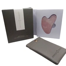 Rose Quartz Gua Sha Sculpting Stone With Textured Gray Pouch By Complex Culture