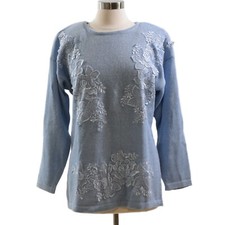 90s Vintage Cervelle Lace Applique Embroidered Sweater M Cotton Summer Knit Top
