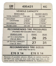 Reproduction Tire Pressure Decal 1974 Pontiac Gto And Lemans Models Reproduction Tire Pressure Decal 1974 Pontiac Gto And Lemans Models