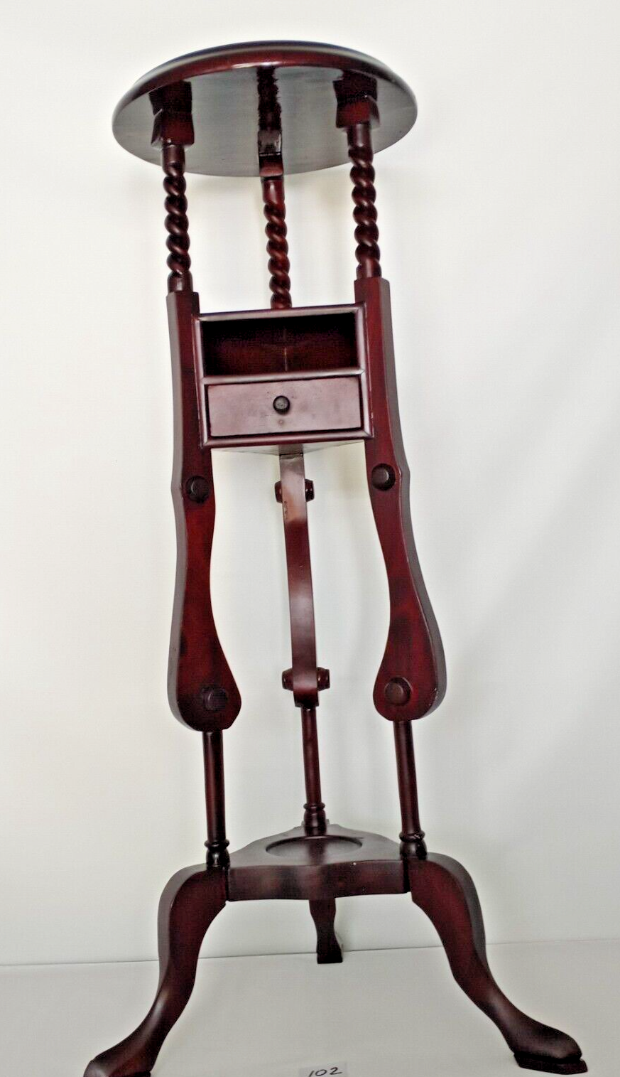 Mahogany Plant Stand Barley Twist Pedestal w/ Drawer Victorian Style Shaving