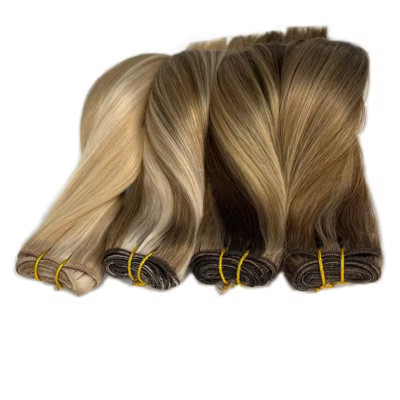 Double Weft Human Hair Extensions Sew In Weave Remy Hair Thick Full Head Blonde