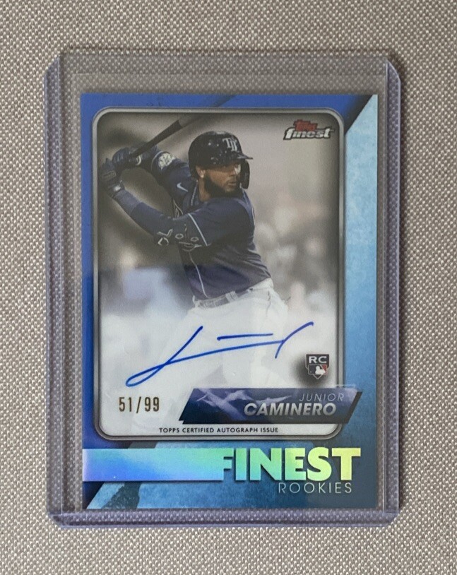 2024 Topps Finest Rookies Junior Caminero AUTO RC Blue Refractor #/99 Rays FR-JC