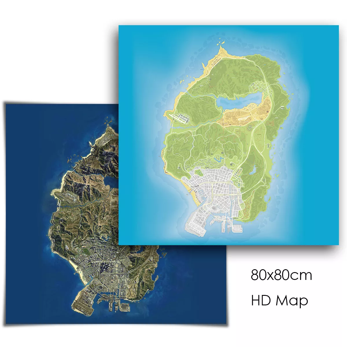 Los Santos Satellite Map&Tourist Map 80cm*80cm HD Print Poster For GTA V  Poster