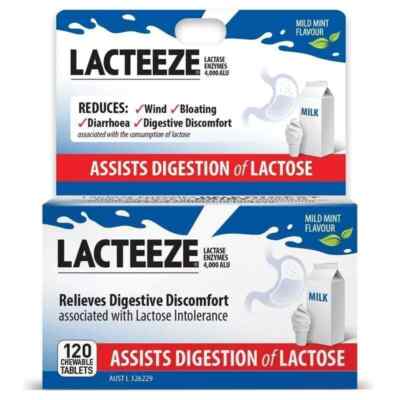 Lacteeze 120 Tablets Chewable Lactase Enzyme Dietary Supplement