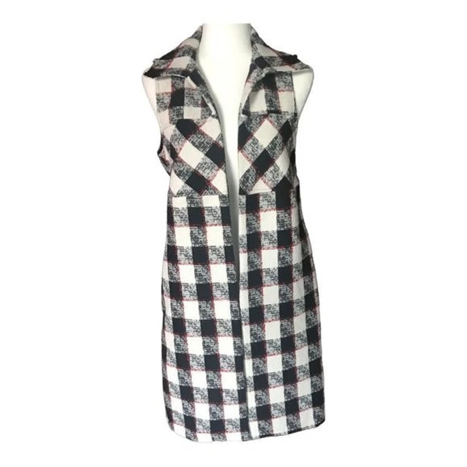 BCBGeneration Long Vest Plaid Pockets Size S - Image 2 of 4
