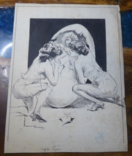 Disegno Originale Erotica 1920 Inchiostro Cinese Uovo Pasqua Da Carellas? 29x40