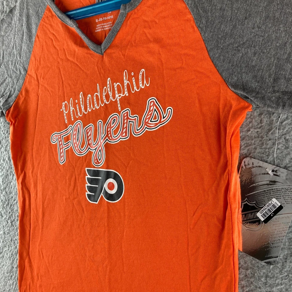 Camiseta Philadelphia Flyers Niñas XL 14/16 NHL Hockey Manga Corta Camiseta NUEVA Foto 3 de 4