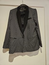 Mango Black And Grey Aztec Print Blazer Jacket Size XL 14
