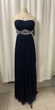 New A.Byer Women Navy Blue Rhinestone Evening Strapless Prom Dress SZ 7