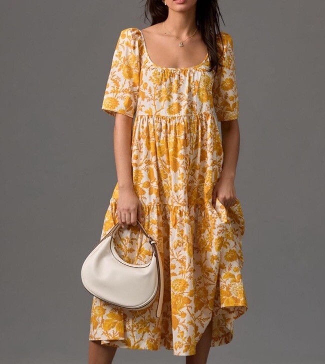 knee length dresses for ladies Self-Portrait Lace Collared Midi Dress in Yellow main image 1