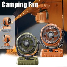 Portable Camping Fan w/LED Light USB Rechargeable Tent Fan 6000mAh Power Bank