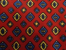 1950s BOLD MENS DRESS SHIRT SUIT TIE  RED BLUE YELLOW DIAMONDS GEOMETRIC  54"