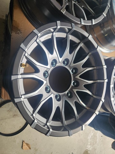 SINGLE 16" X 7" - GRAY ALUMINUM TRAILER WHEEL 8-LUG ON 6.5 INCHES