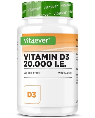 VIT4EVER Vitamin D3 20.000 I.E. - 240 Tabletten - Hochdosiert mit 20000 IU - Premium