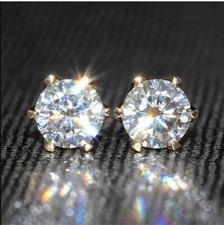 2.85 Ct Certified White Diamond Solitaire Studs In Yellow Finish, Great Sparkle.