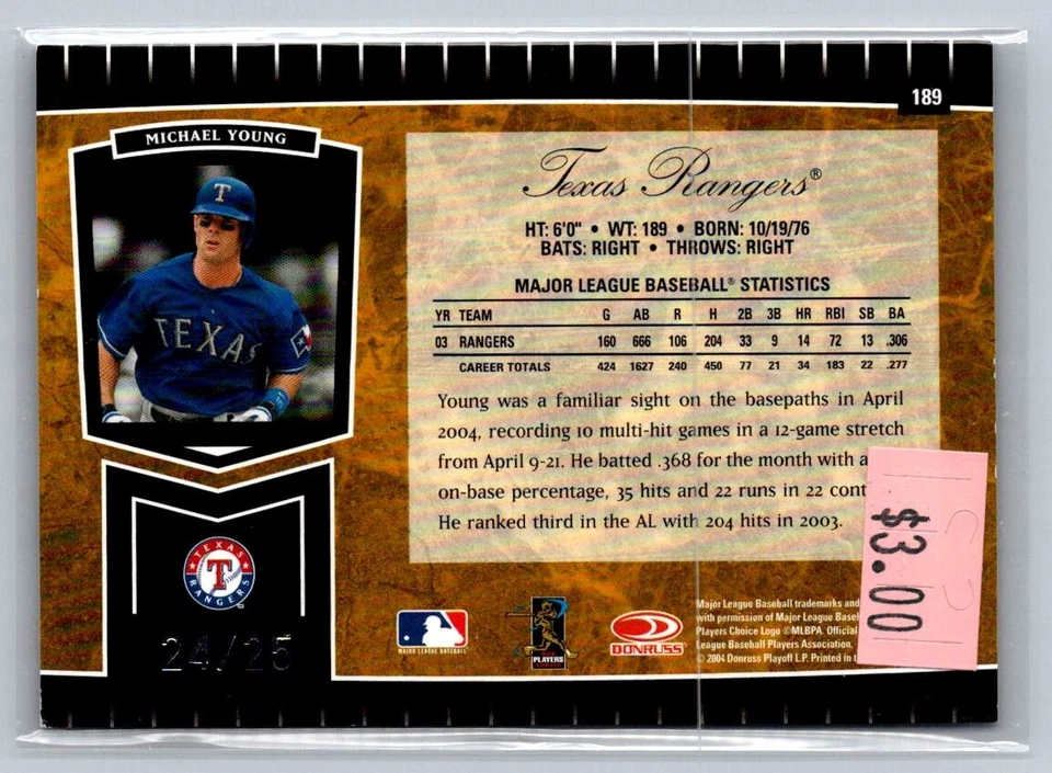 2004 Leaf Certified Cuts Marble Gold /25 Michael Young #189 - Image 2 of 2