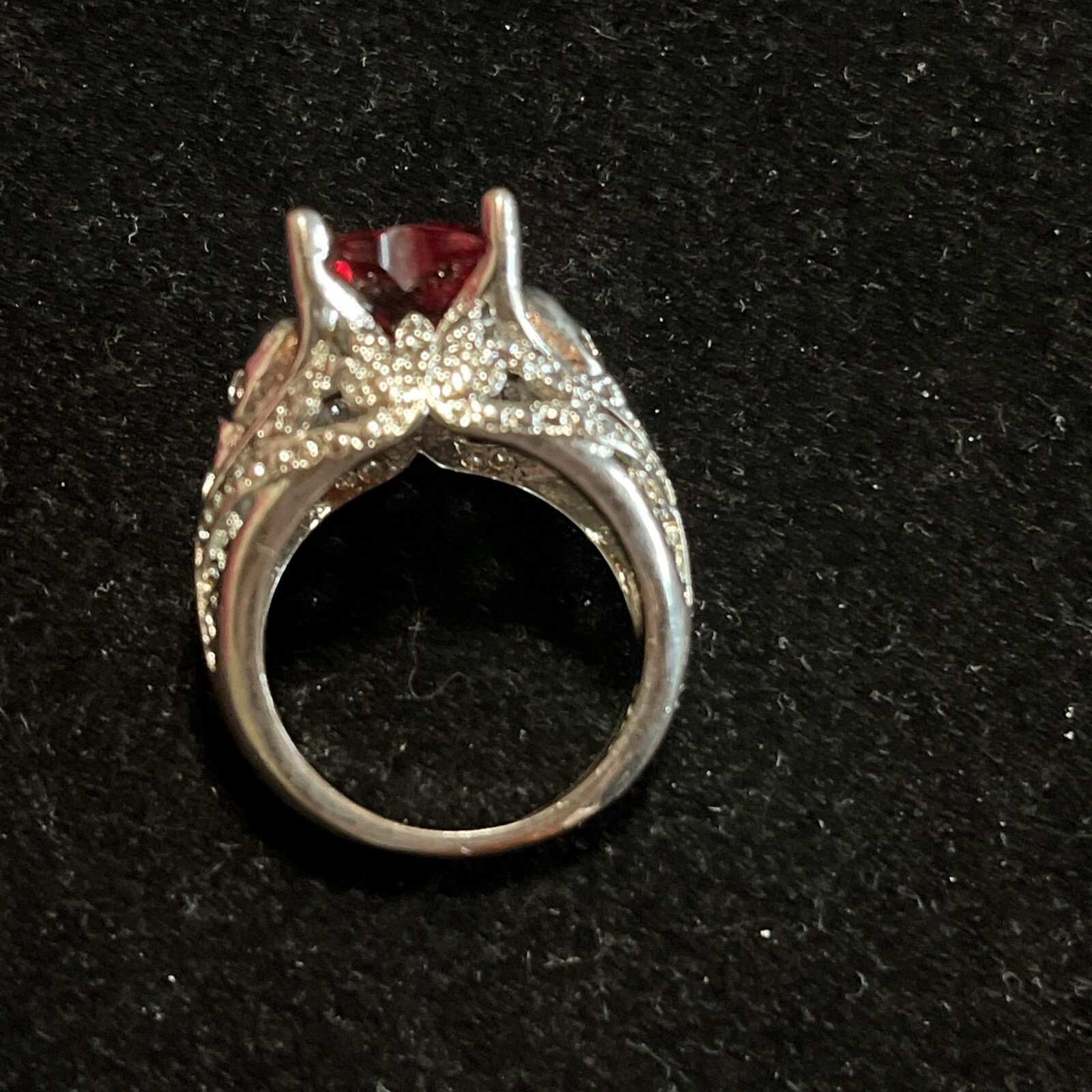 Ruby Red Heart & Gothic Skull Statement Ring Silv… - image 5