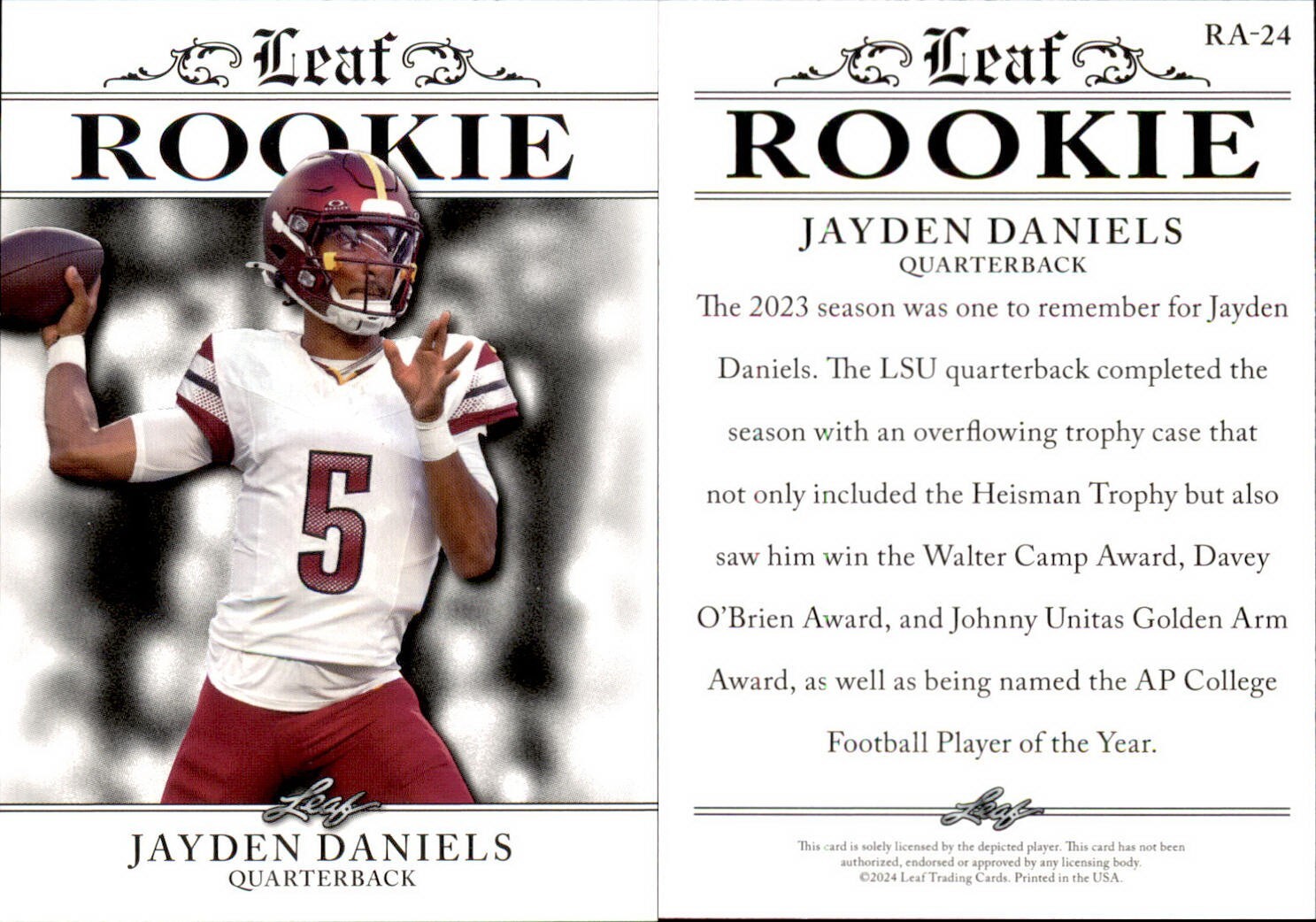 2024 Leaf ROOKIE JAYDEN DANIELS #RA-24 WASHINGTON COMMANDERS