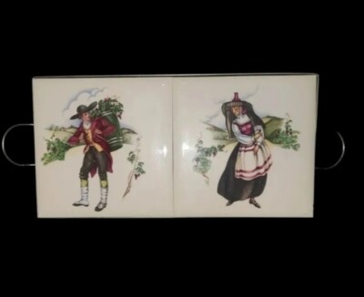 Meakin Dbl Tile Trivet French Costumes of 18th Century Grape Pickers of Burgundy