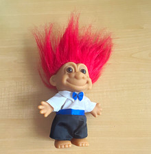 Russ Troll 4.5  Doll Figure, Red Hair, White Shirt Blue Bow Tie, Black Pants