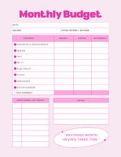 Digital PDF Pink Modern Minimal Monthly Budget Planner Instant Download