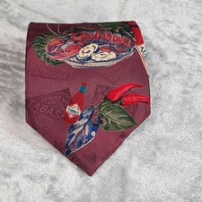 VINTAGE Tabasco Tie Mens Burgundy 100 Silk Made In USA Hot Sauce Food Novelty