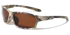 Natural Camo Hunting Sunglasses Oval Shape Polarized Wrap Around Brown Lens