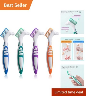 Gentle & Effective Denture Cleaning Toothbrushes   4 Pack with Anti-Slip Handle