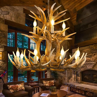Rustic Deer Antler Chandelier - 2-Tier Lighting for Dining Room & Foyer