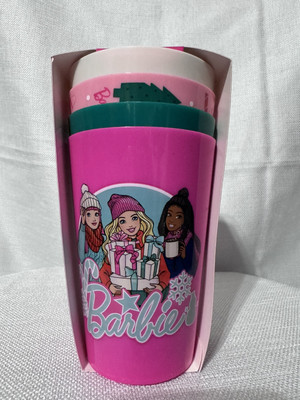 New Barbie Cups Set of 4 Tumblers Reusable Plastic Drinkware Original Packaging