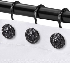 Black Shower Curtain Hooks, Rust Proof Decorative Rings