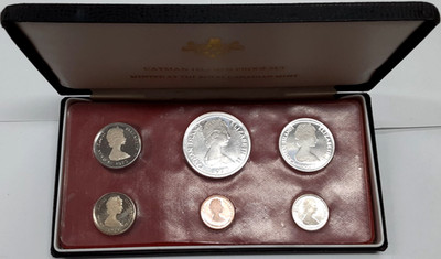 1975 Cayman Islands 6 Coin Proof Set w/Silver 50 Cent and $1 Coins in OGP